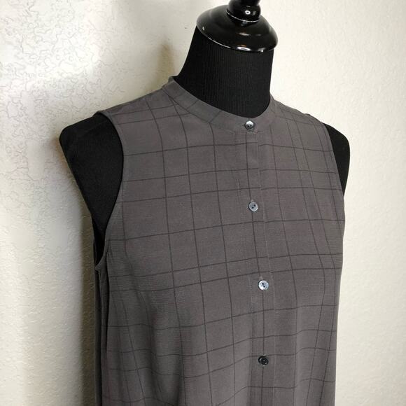Eileen Fisher charcoal gray black plaid sleeveless button down dress Extra Small - Picture 2 of 15